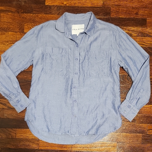 Lola River Tops - Lola River Women's Lightweight And Casual Blue Button Down Long Sleeve Shirt